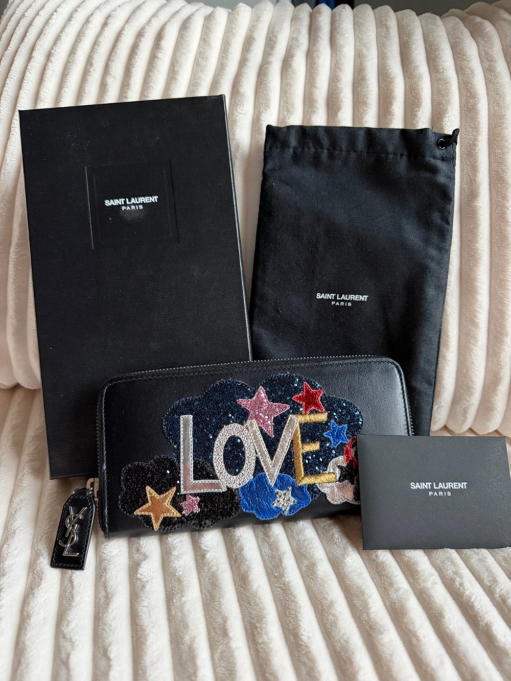 Saint Laurent Black Sequin 'LOVE' Zip Wallet